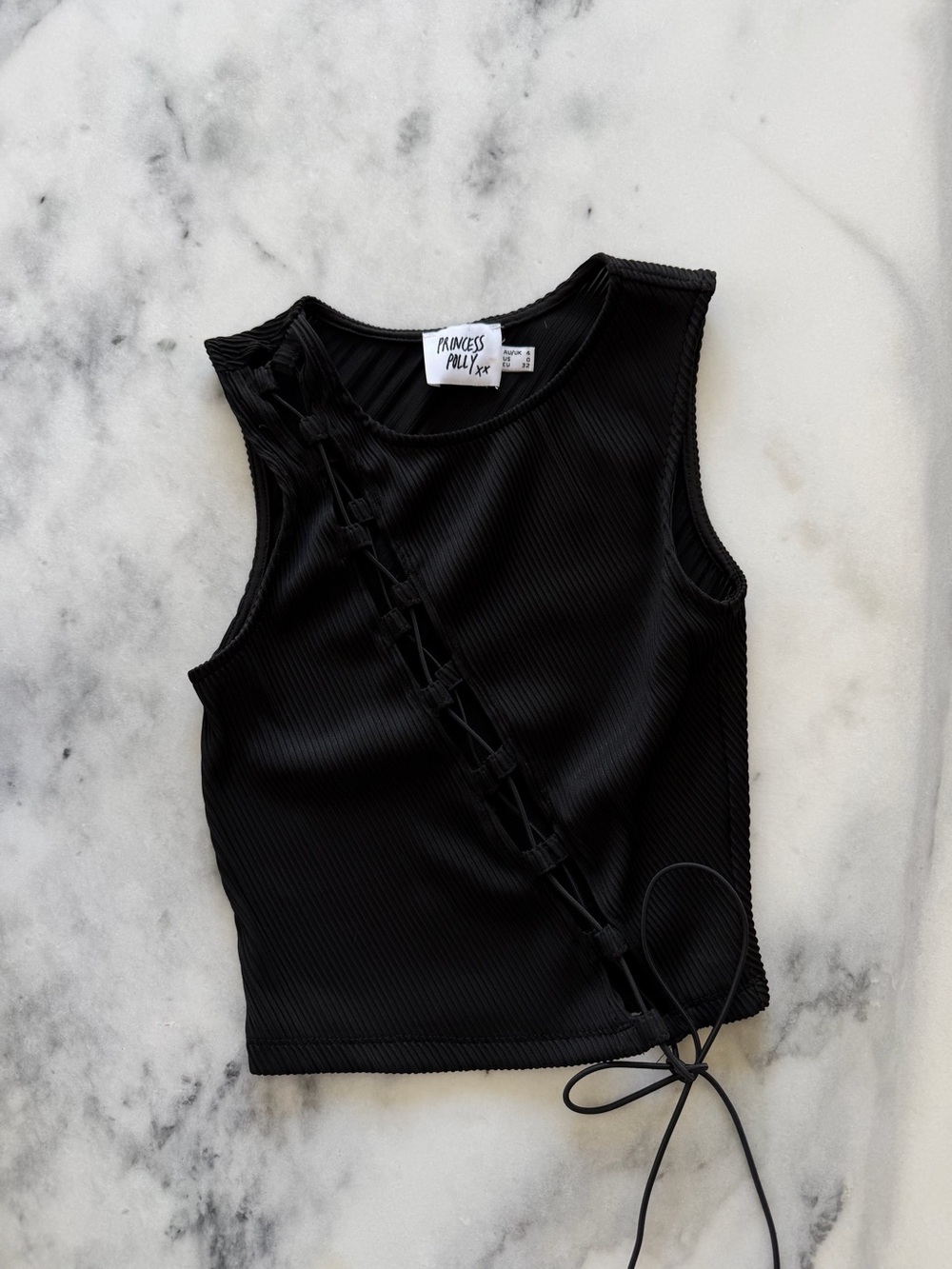 Princess Polly Black Ribbed Lace-Up Tank